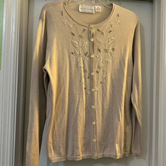 Silk Lore By Beth Terrell Long Sleeve 100% Silk Button Down Cardigans - Picture 1 of 6